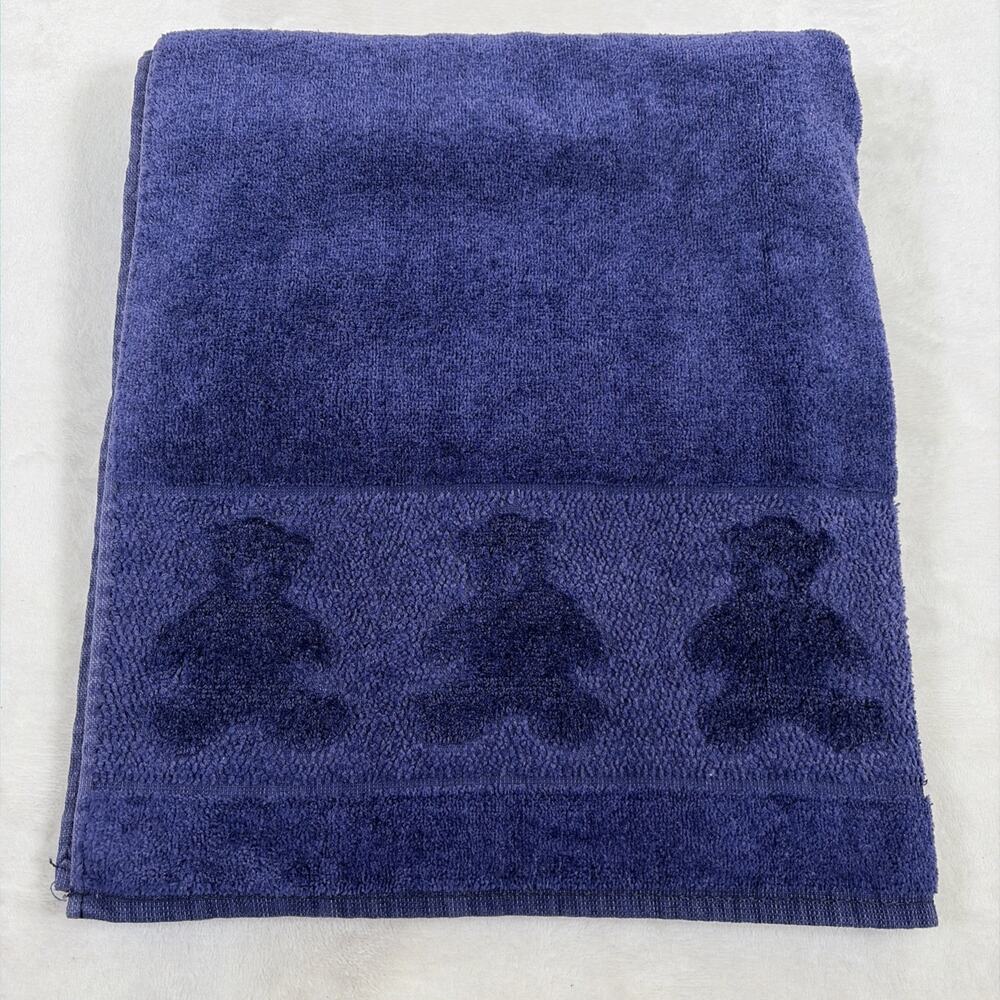 Vintage Cannon Royal Family Teddy Bear Bath Towel in Navy Blue, Very Clean Chrty